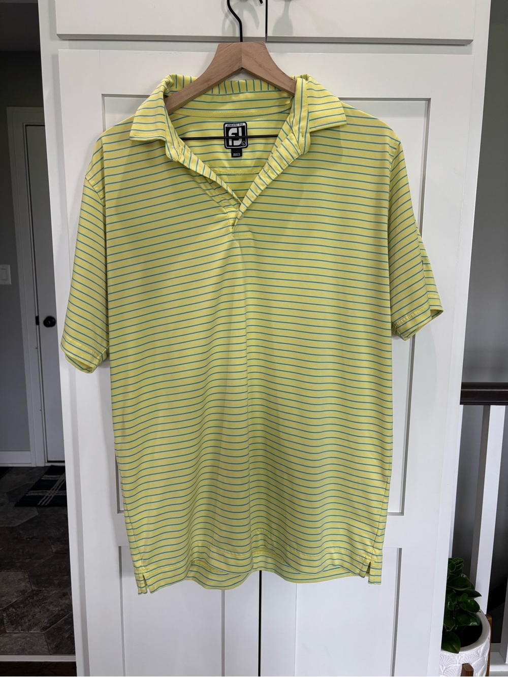 FootJoy Large Yellow & Blue Striped Men's Golf Polo